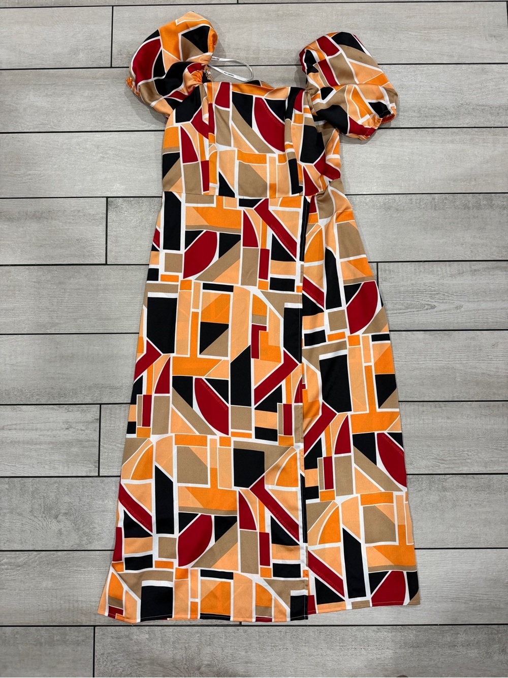 Geometric Print Midi Dress in Orange and Red